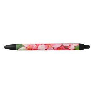 Plumerias pink black ink pen