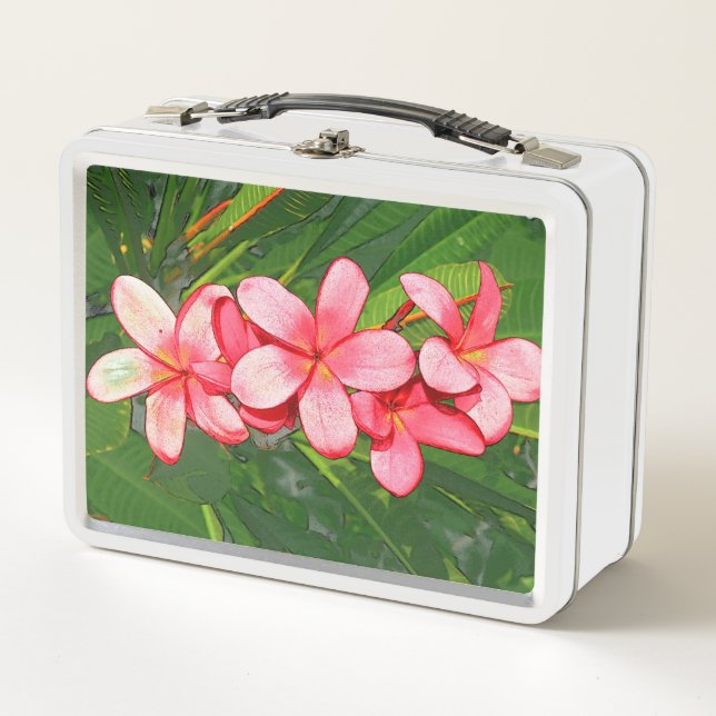 Plumerias pink  metal lunch box (Front)