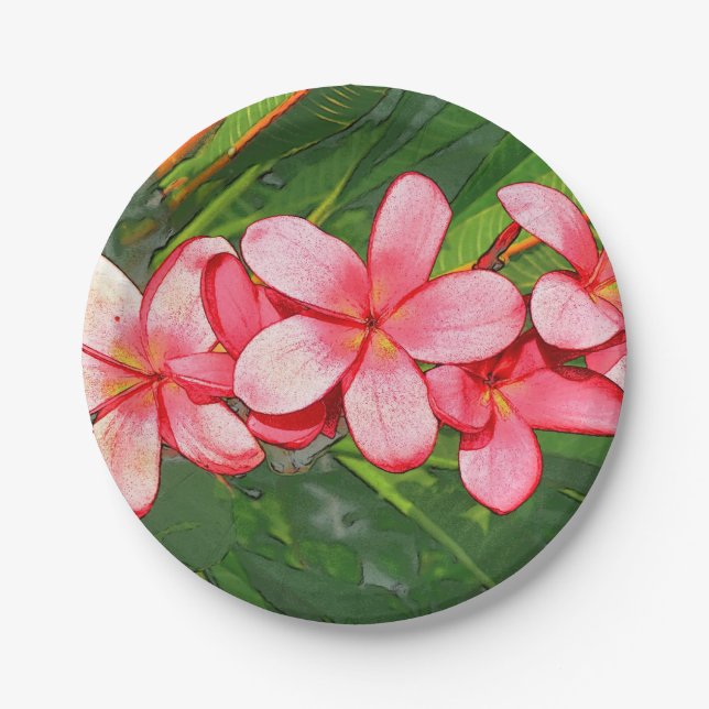 Plumerias pink   paper plate (Front)