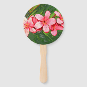 Plumerias pink white cotton face mask hand fan