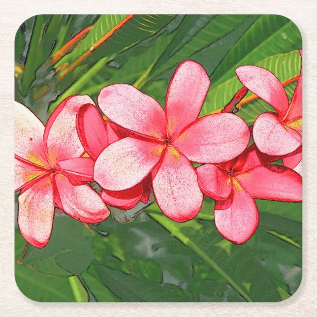 Plumerias Square Paper Coaster (Front)