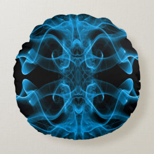 Plumes of Blue Smoke on black Round Cushion