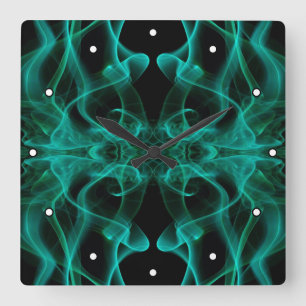 Plumes of Green Smoke on Black with Dots Square Wall Clock