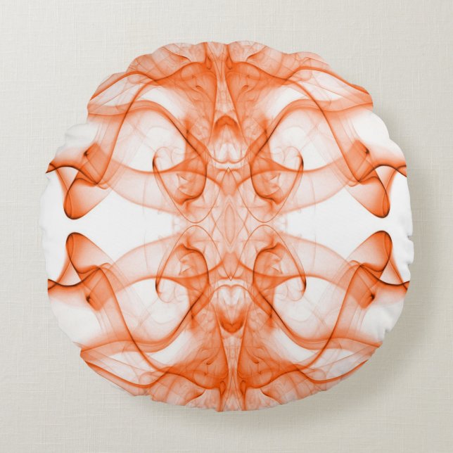 Plumes of Orange Smoke on white Round Cushion (Front)