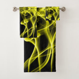 Plumes of Yellow Smoke on Black Bath Towel Set