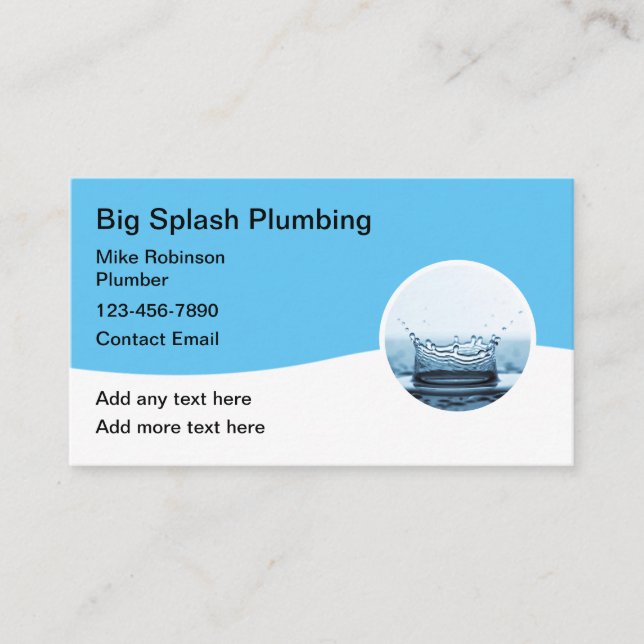 Pluming Modern Water Splash Theme Business Card (Front)