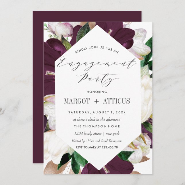 PlumMagnolia Typography Wedding Engagement Party Invitation (Front/Back)