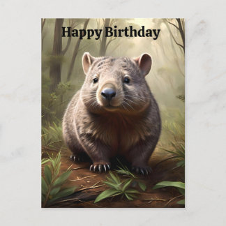 Plump Brown Australian Wombat, Birthday Postcard