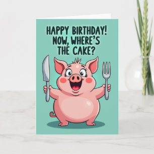 Plump Pink Animal Birthday Card