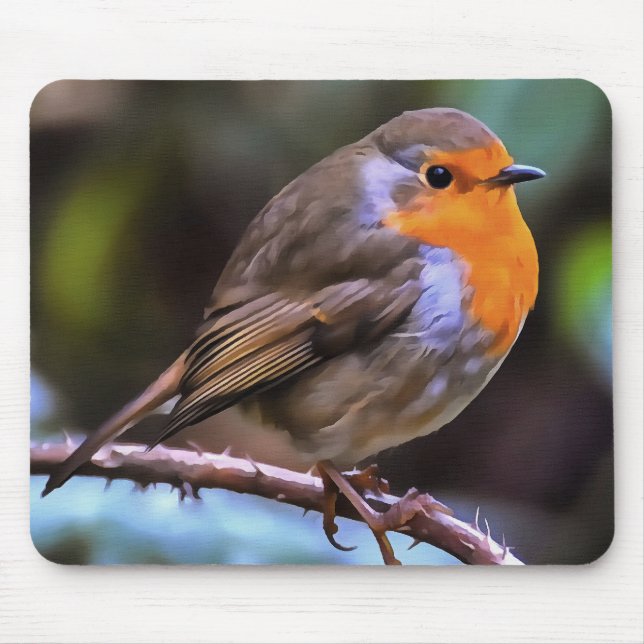 Plump Robin Perched On A Branch Wildlife Art Mouse Pad (Front)