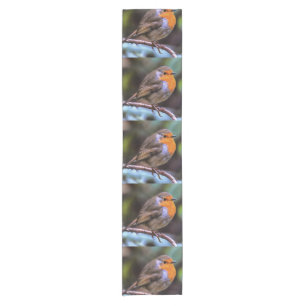 Plump Robin Perched On A Branch Wildlife Art Short Table Runner