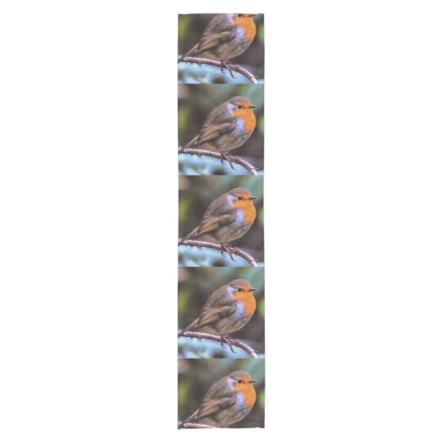 Plump Robin Perched On A Branch Wildlife Art Short Table Runner (Front)