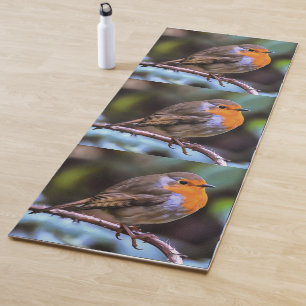 Plump Robin Perched On A Branch Wildlife Art Yoga Mat
