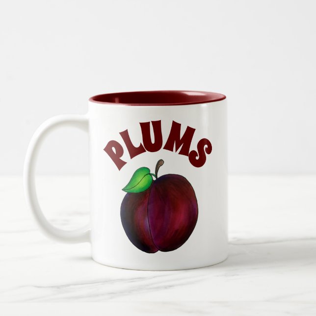 Plums Ripe Summer Purple Plum Fruit Illustration Two-Tone Coffee Mug (Left)