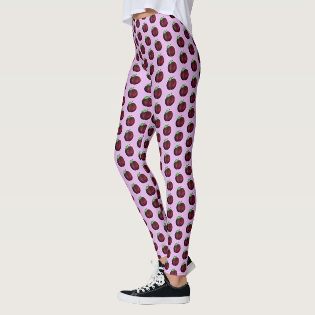 Plums Ripe Summer Purple Plum Fruit Print Leggings (Left)