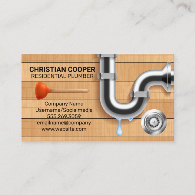 Plunger and Drain | Pipes Business Card (Front)