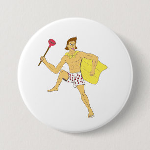 plunger and underwear guy 7.5 cm round badge