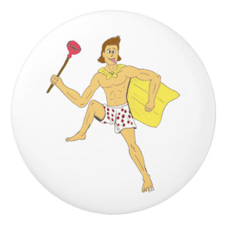 plunger and underwear guy     ceramic knob