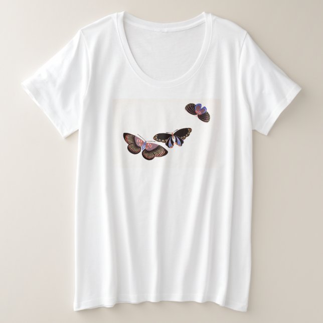 PLUS SIZE COTTON T-Shirt BUTTERFLIES CUSTOM NAME (Design Front)