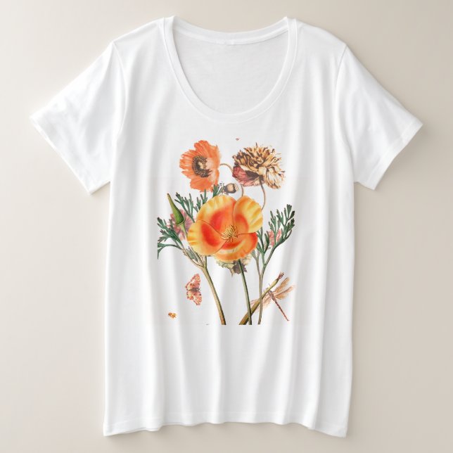 PLUS SIZE COTTON T-SHIRT WITH POPPIES PLUS SIZE T-Shirt (Design Front)