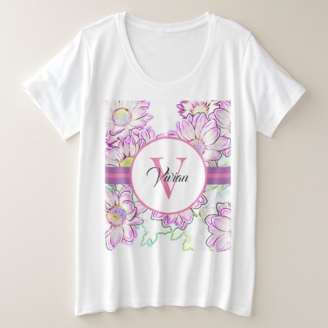 Plus Size Monogrammed White And Purple  T-shirt (Design Front)