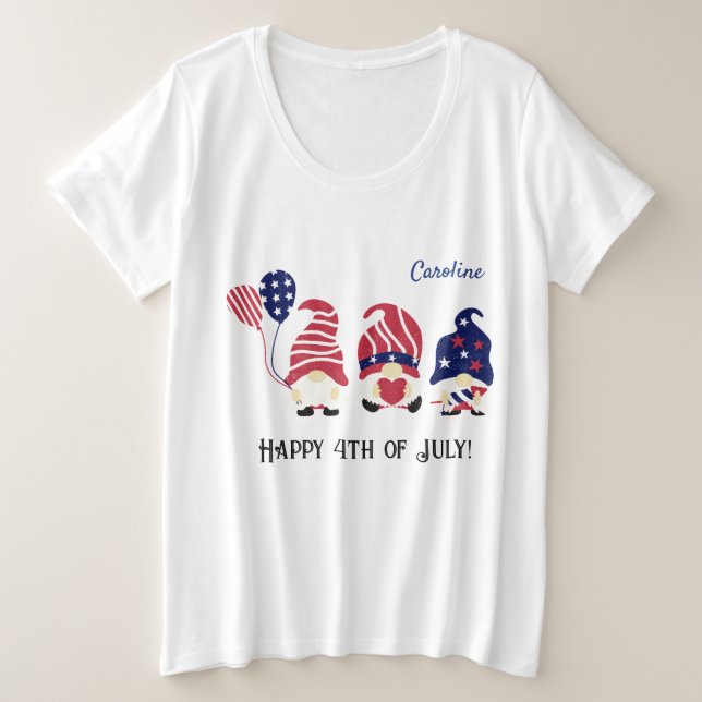 Plus Size Name 4th of July Gnomes Comfy T-Shirt (Design Front)