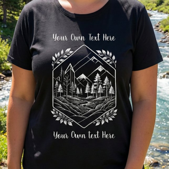 Plus Size Nature Hexagon Mountain Your Text Plus Size T-Shirt (Plus Size Nature Hexagon Mountain Tee. Curvy fit for outdoor adventure hiker gift!)