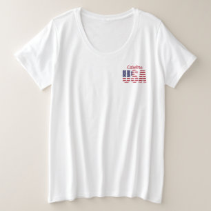 Plus Size Patriotic USA Comfy White T-Shirt