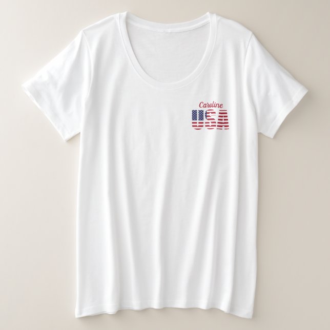 Plus Size Patriotic USA Comfy White T-Shirt (Design Front)