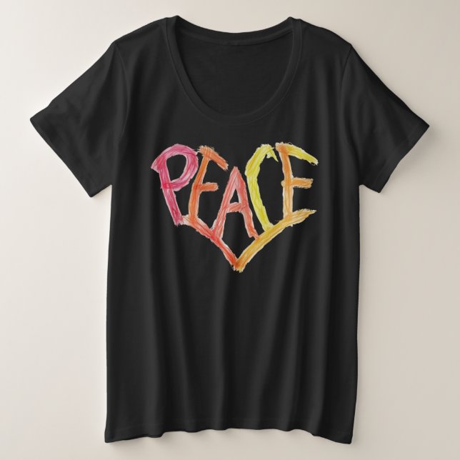 Plus-Size Peace Heart Tee - Bright Crayon Design (Design Front)