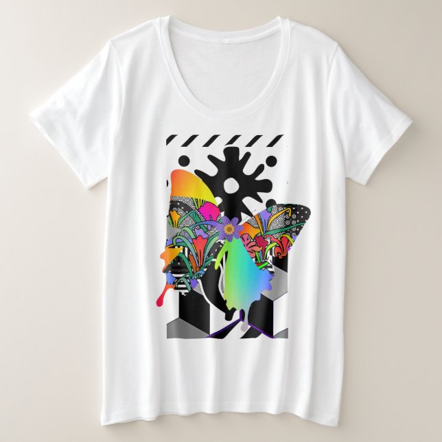Plus Size Women Butterfly Floral Graphic T-Shirt (Design Front)