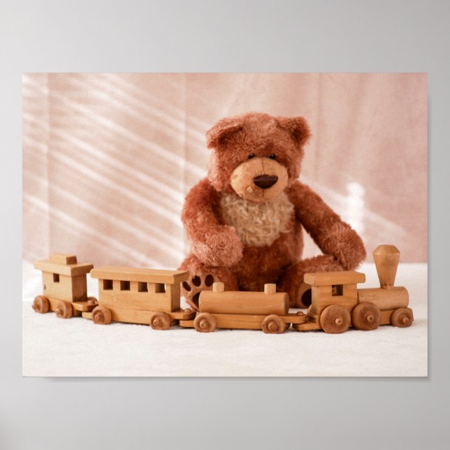 Plush Bear and Toy Train Poster (Front)