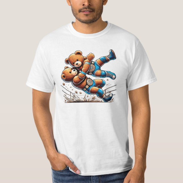 Plush bears wrestlers make a shot. T-Shirt (Front)