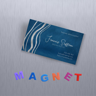 Plush Blue with Silver Abstract Magnetic Business Card