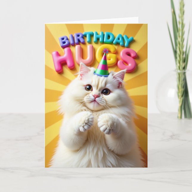 Plush Cat Birthday Hat Card (Front)