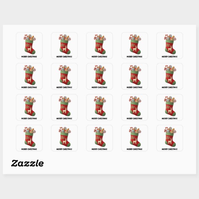 Plush Christmas Stocking Illustration Square Sticker (Sheet)