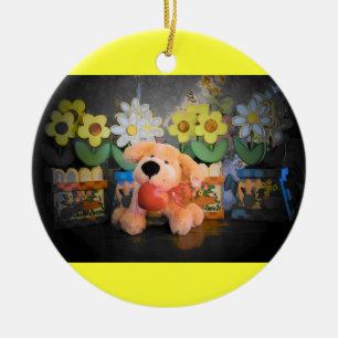 Plush Dog / cat and flowers Ceramic Tree Decoration