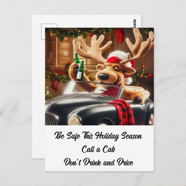 Plush Drunken Reindeer Don't Drink and Drive  Postcard (Front/Back)
