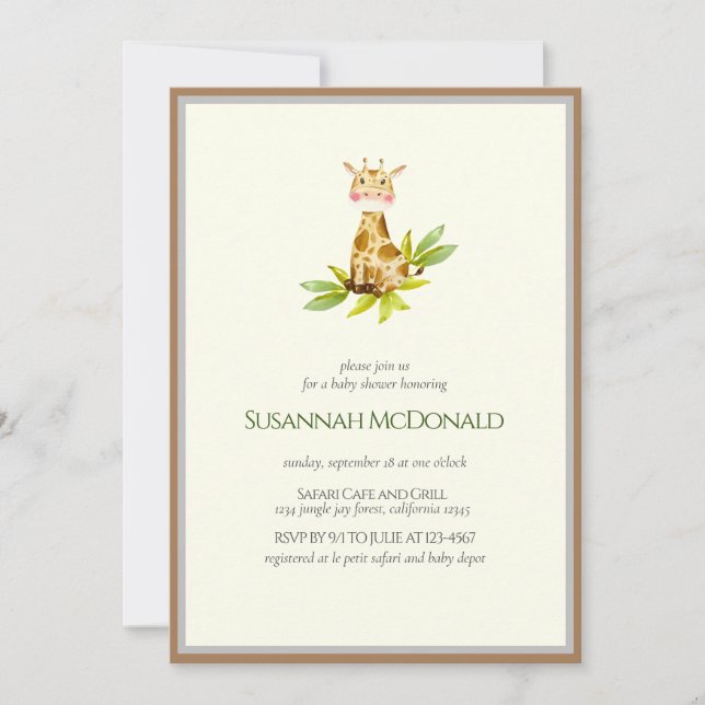 Plush Giraffe | Jungle Safari Baby Shower Invitation (Front)