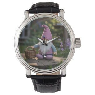 Plush Gnome Figurine with Woven Basket in Summer  Watch