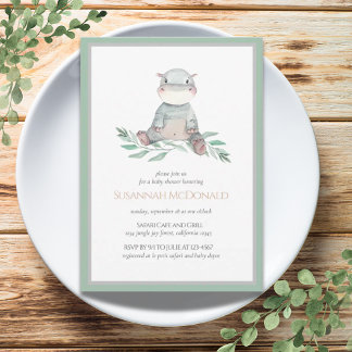 Plush Hippo | Jungle Safari Baby Shower Invitation
