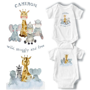 Plush Safari Cute Jungle Baby Animal Theme Bodysuit