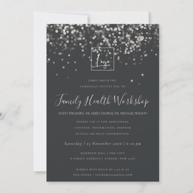 PLUSH SILVER FOIL TEXTURE YOUR LOGO WORKSHOP EVENT INVITATION (Front)
