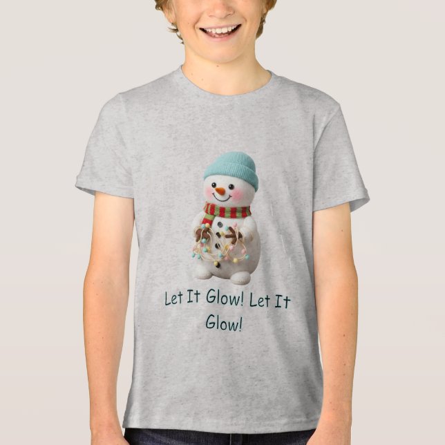 Plush Snowman With Christmas Lights Tri-Blend Shirt (Front)