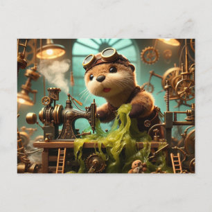 Plush Steampunk Otter Seaweed Clogged Machine Postcard
