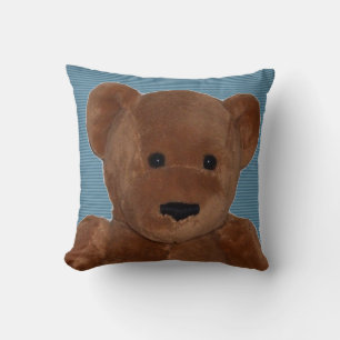 Plush Teddy Bear with Blue Striped Background Cushion