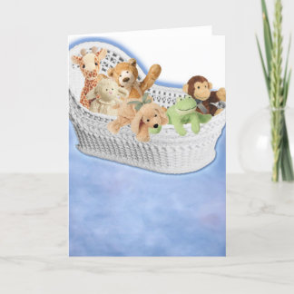 Plush toys in moses basket card
