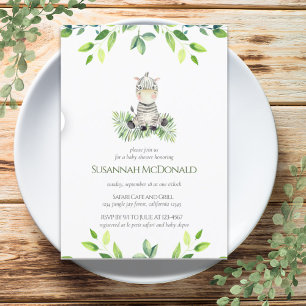 Plush Zebra   Safari Theme Greenery Baby Shower Invitation