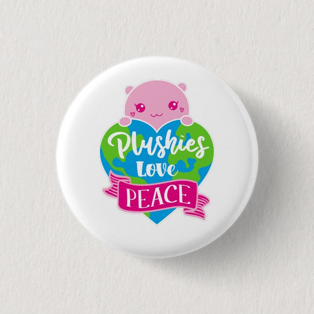 Plushies Love Peace | Cute Kawaii Heart Earth 3 Cm Round Badge (Front)