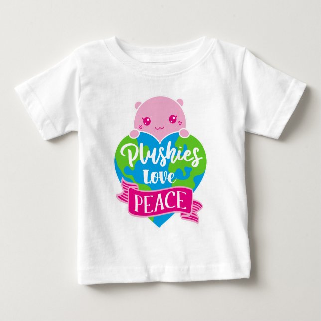 Plushies Love Peace | Cute Kawaii Heart Earth Baby T-Shirt (Front)